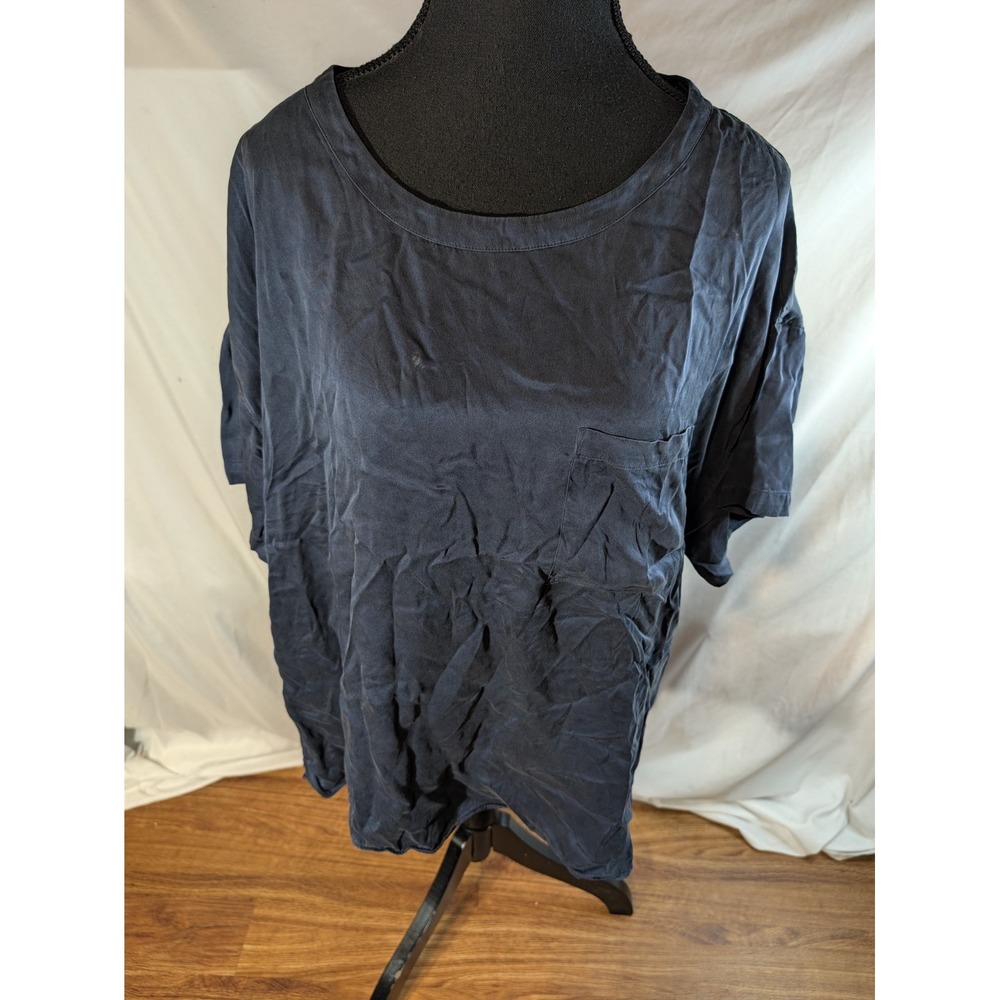 Lunya Navy Blue Women's L Washable Silk Sleep Tee Top Shirt Pajama